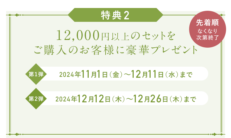 特典2 12,000円以上のセットをご購入のお客様に豪華プレゼント