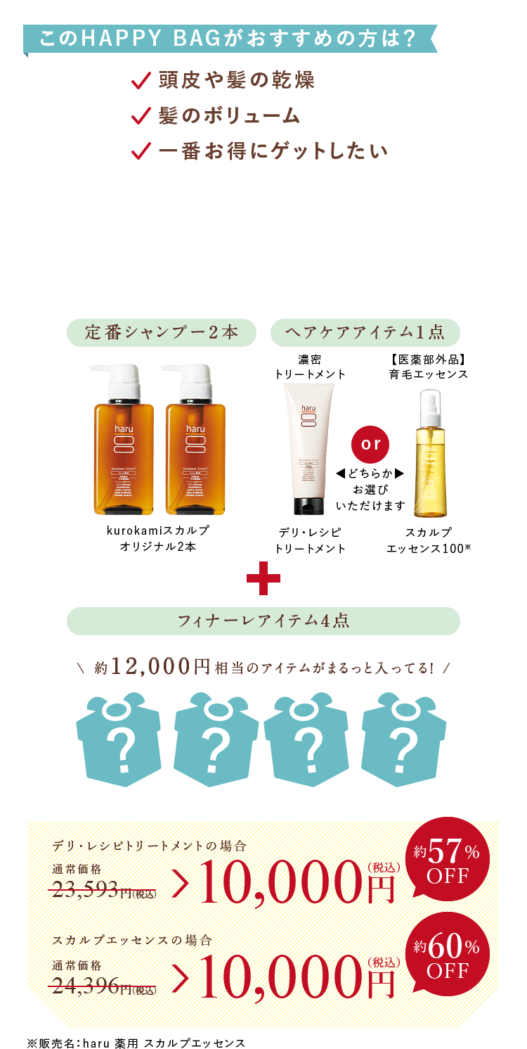 定番シャンプー2本 ヘアケアアイテム1点 フィナーレアイテム4点 10,000円（税込）